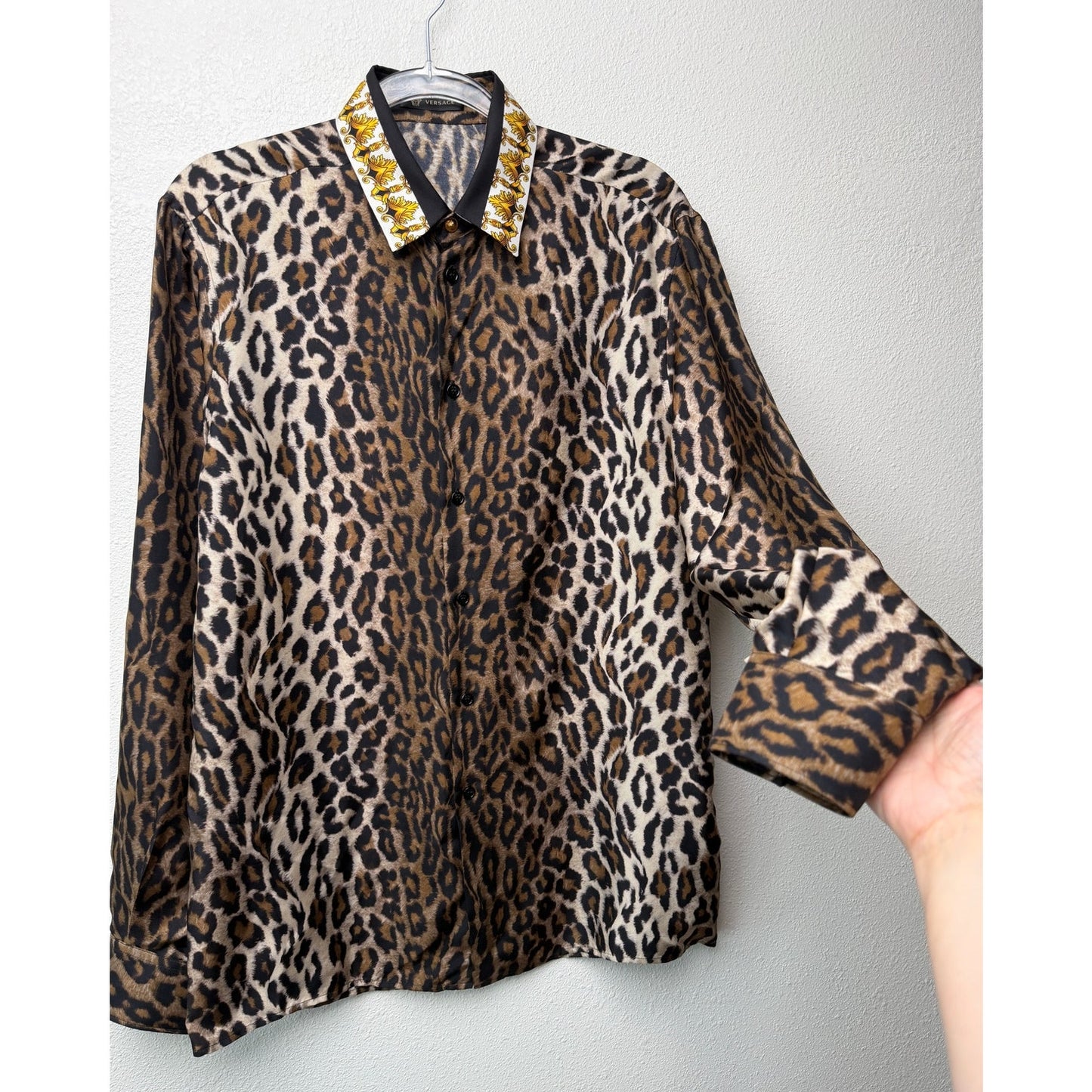 Versace Brown Leopard Silk Shirt Men's US 34 Barocco