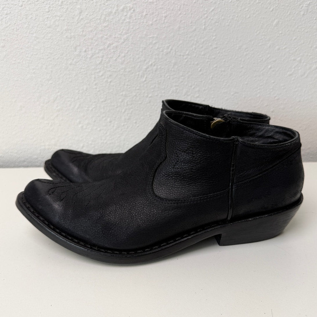 Anine Bing Lou Boot Black Leather Western Ankle Boots Size US 8 EU 38