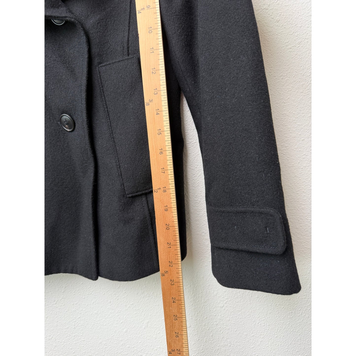 Jil Sander Navy Black Double Breasted Wool Blend Peacoat XS