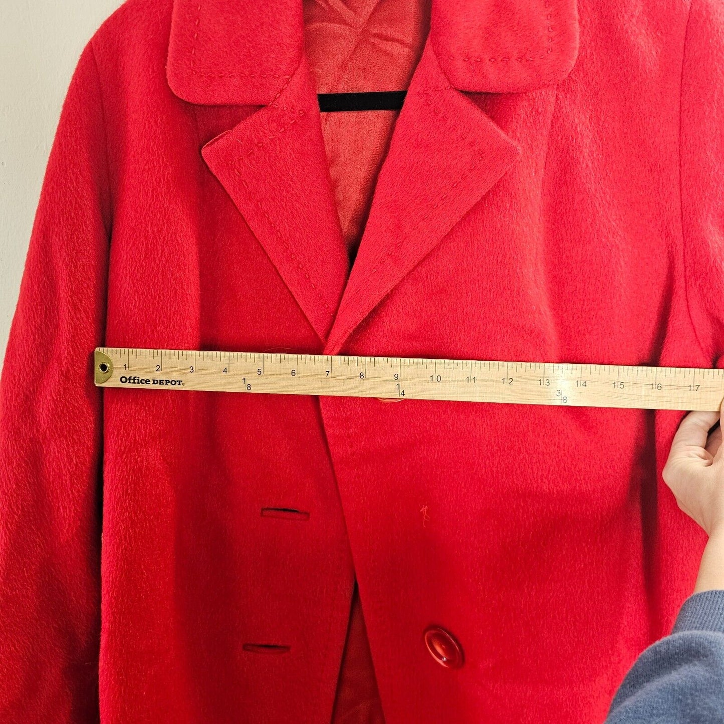 Red Oversized Felt Long Sleeve Single Button Heavy Long Line Jacket Large