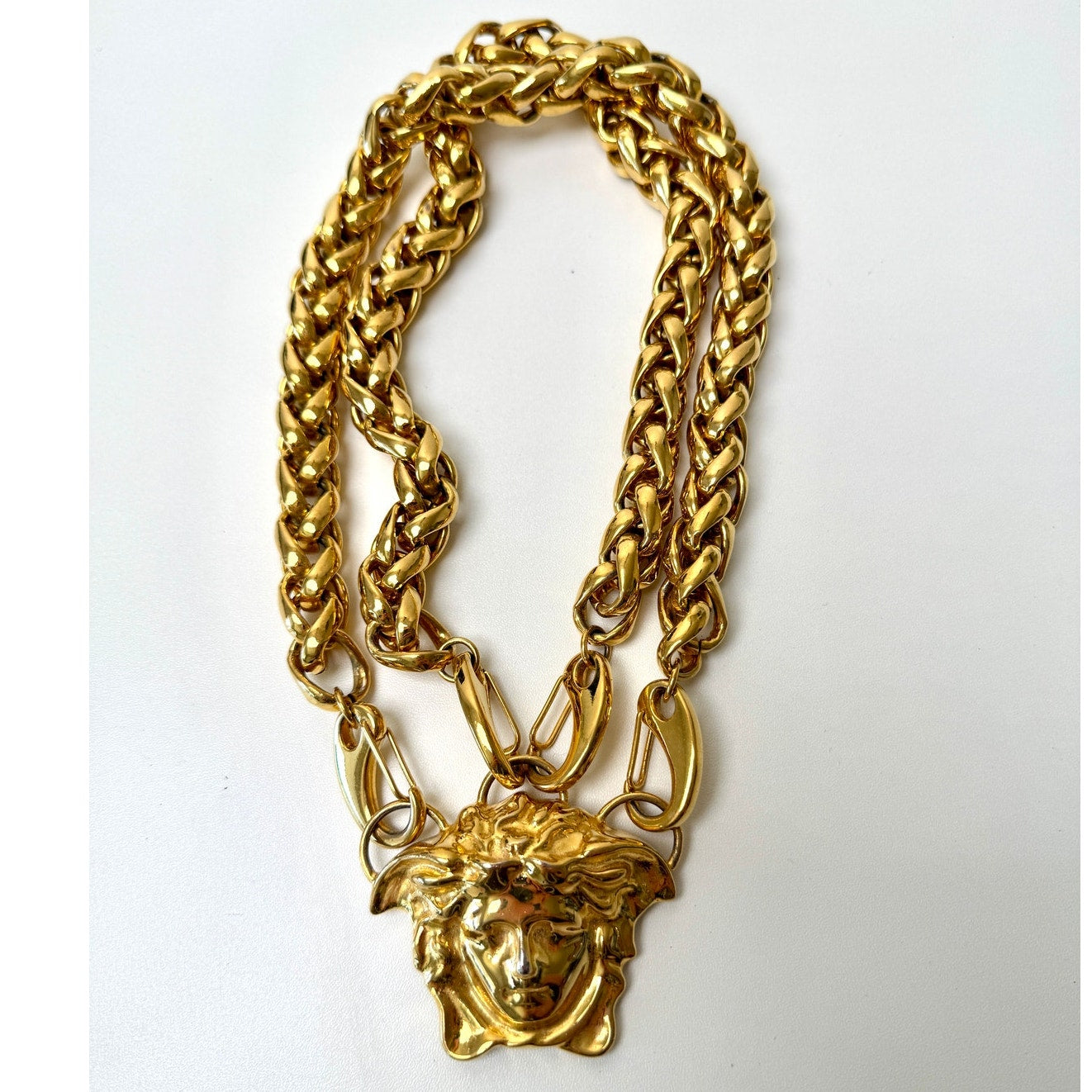 Versace Medusa Gold Double Chain Statement Necklace