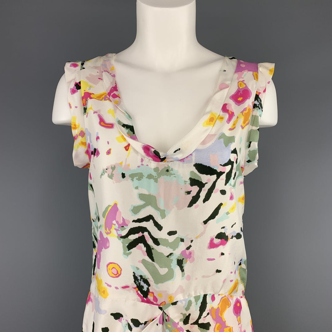Thakoon White Floral Print Sleeveless Silk Sheath Mini Dress 6