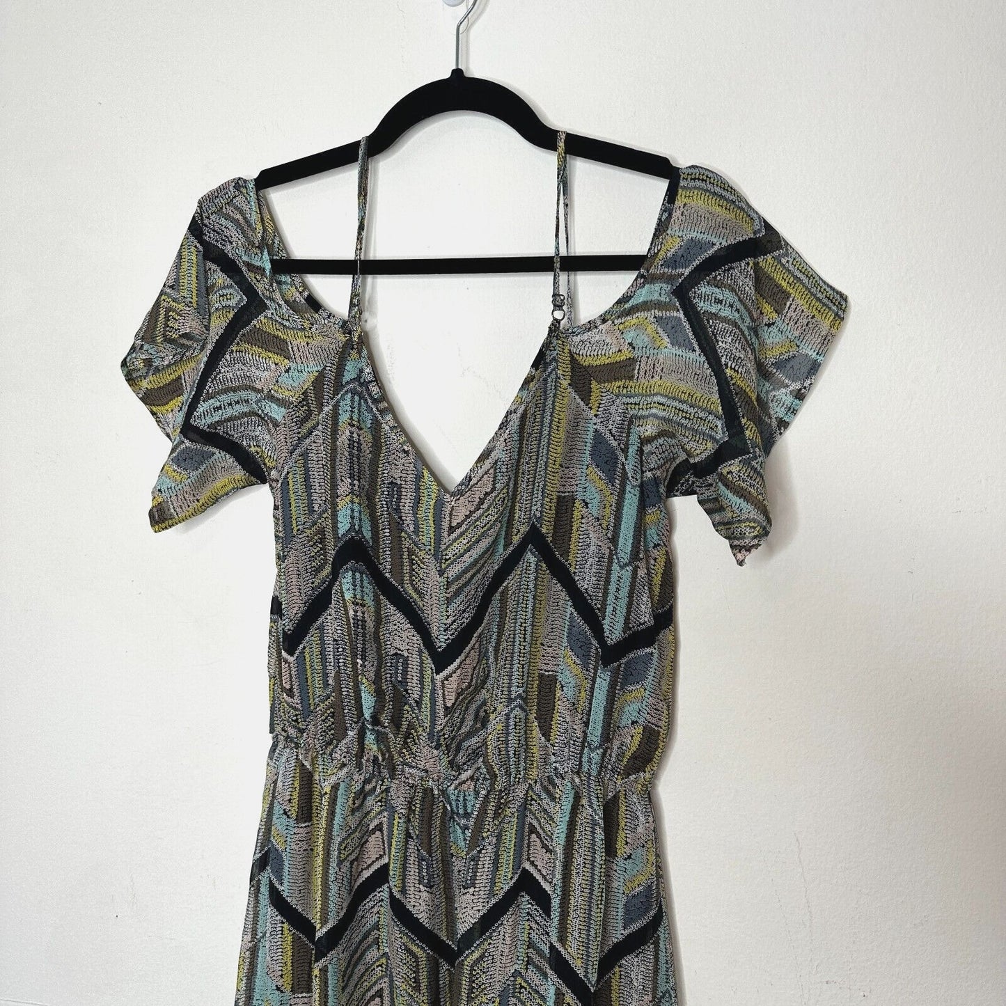 NWT Ella Moss Colorful Mazatlan Off Shoulder Silk Maxi Dress Adj Straps Med