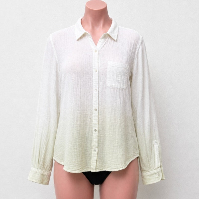 Rails Ellis Blue Mint Dip Dye Button Down Long Sleeve Chest Pocket Gauze Shirt