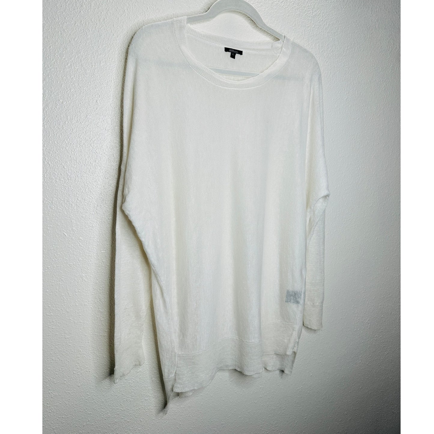 Pure Amici Ivory Round Neck Long Sleeve High Low Thin Sweater L