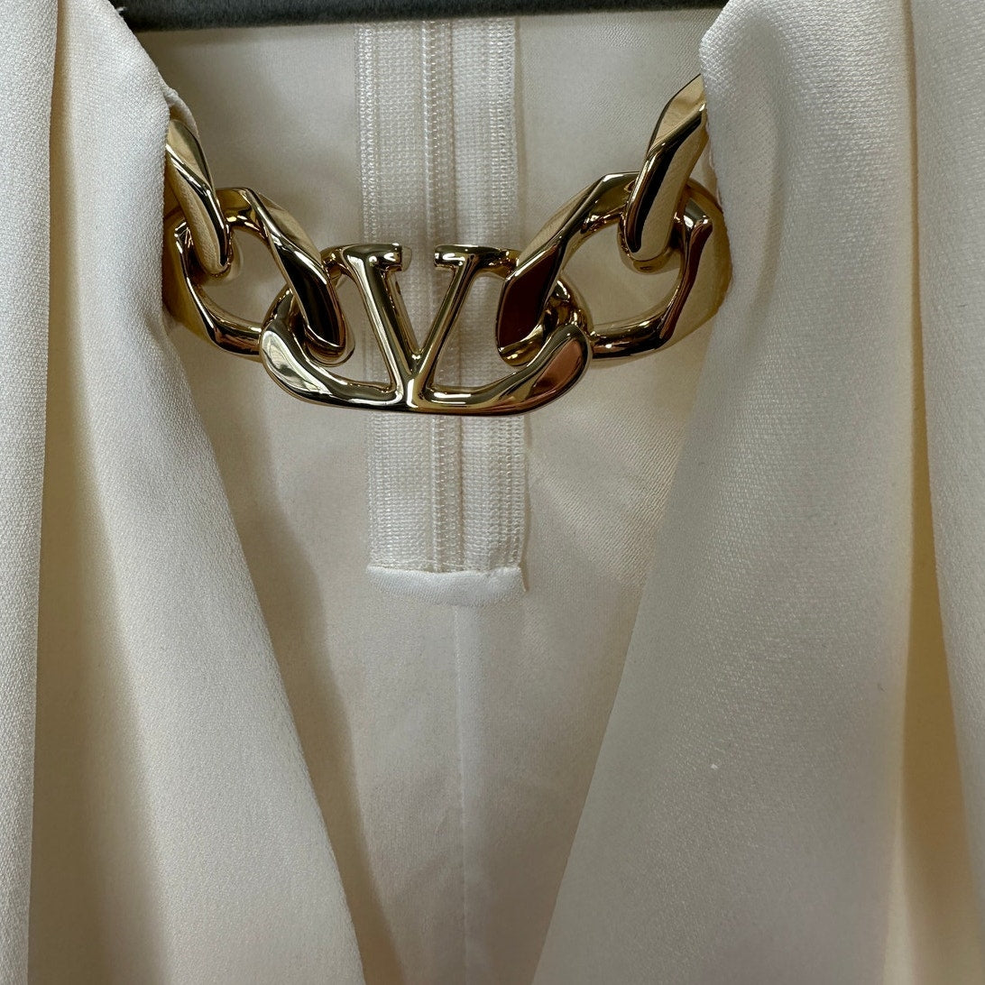 NWT Valentino Ivory 100% Silk Chain Detail V-Neck Long Sleeve Blouse 48 / 12