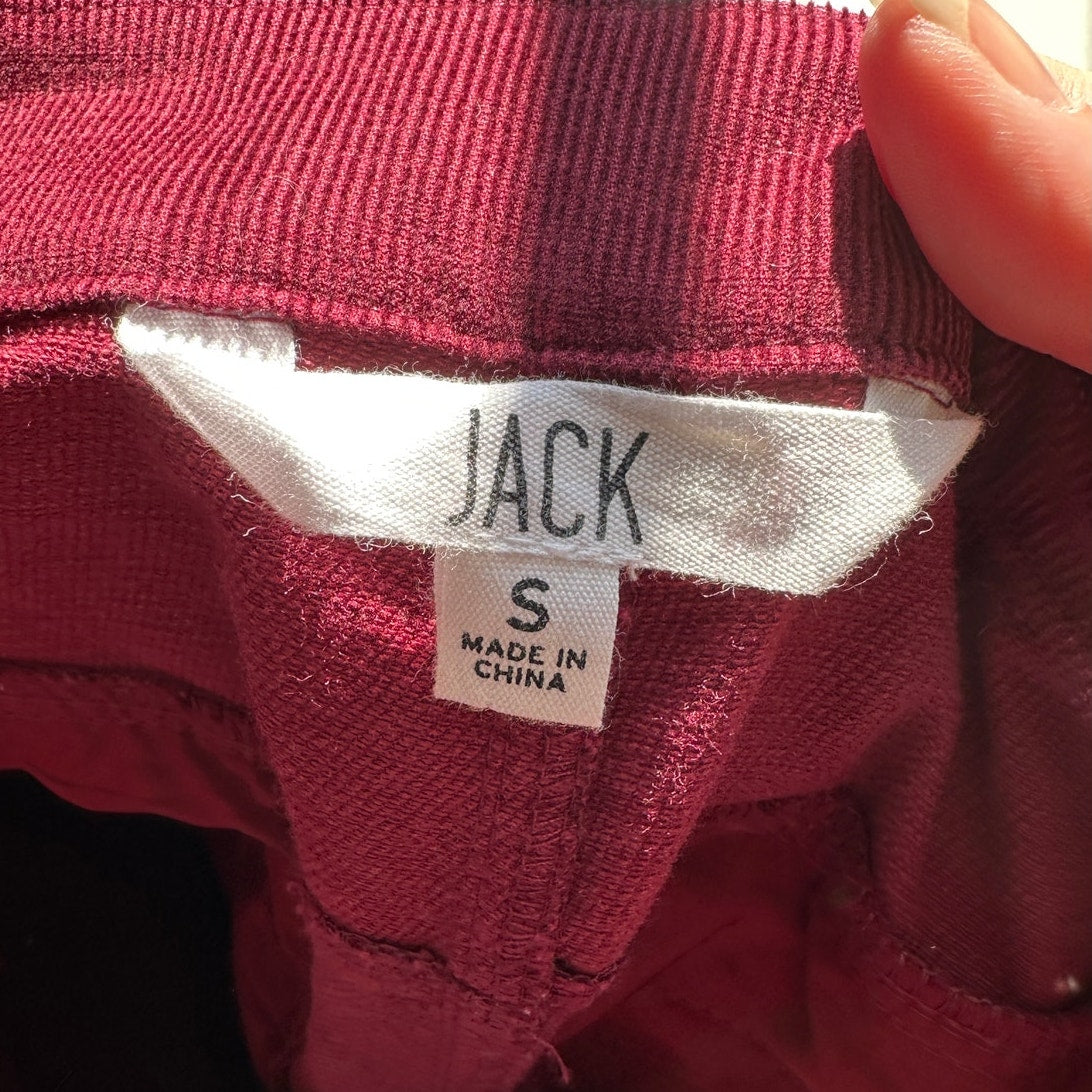 Jack Burgundy Red Corduroy Flare Low Rise Pants S