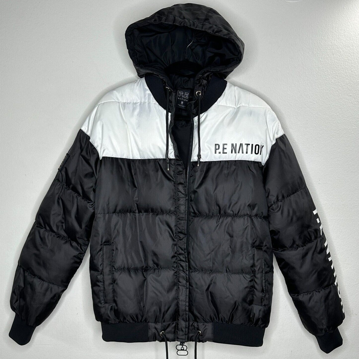 PE Nation Black & White Lead Right Logo Print 004 Zip Lined Puffer Jacket XS