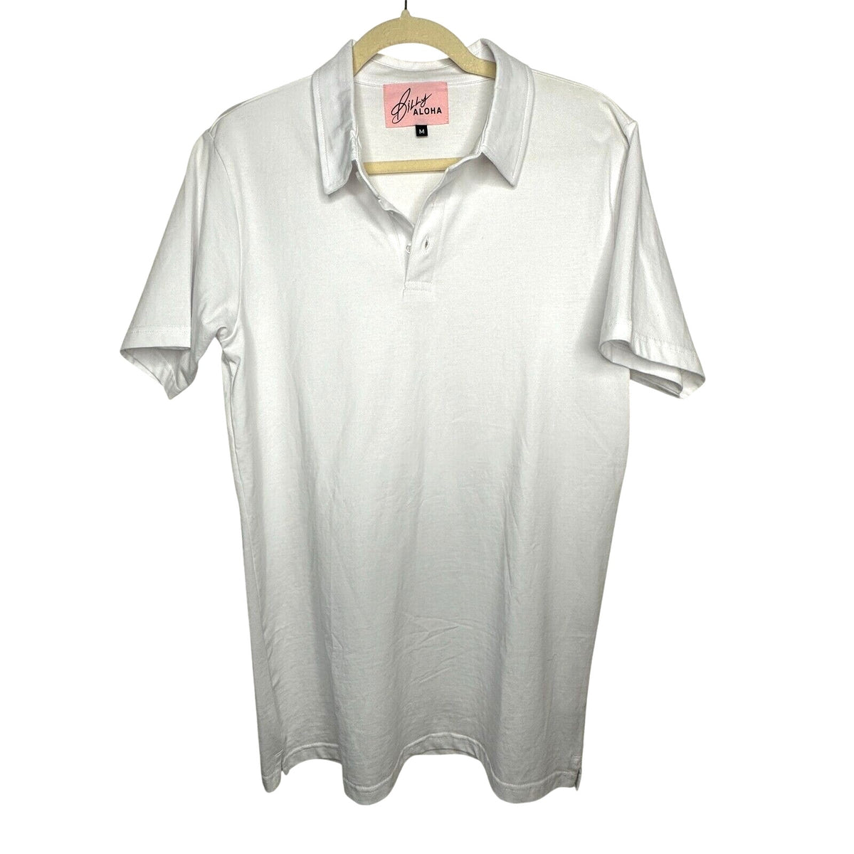 NWOT Billy Aloha Mens Bright White Short Sleeve Soft 3 button Polo Shirt Medium