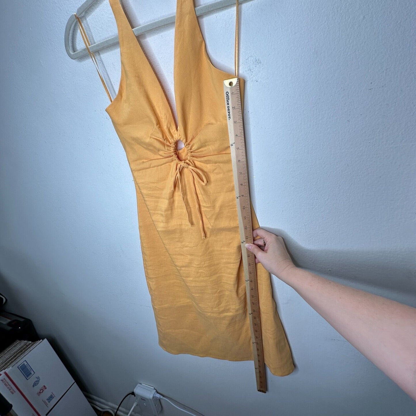 Zara Mustard Yellow Halter V-Neck Sun Dress O-Ring Cutout Front Open Back Small