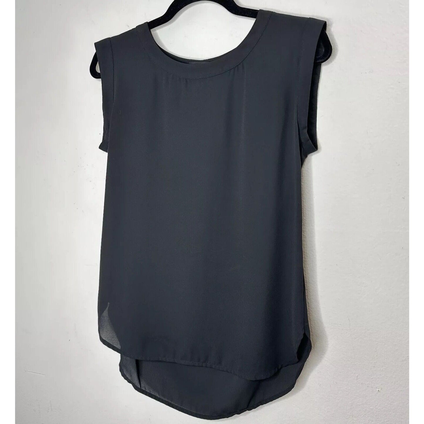 J. Crew Black Sleeveless Banded Neck and Sleeve Round Hem Side Slit Blouse 0