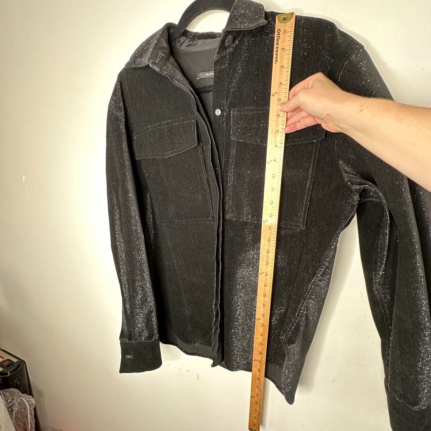 Alex Perry SET Black Silver Shimmer Long Sleeve Shirt & Mini Skirt 6