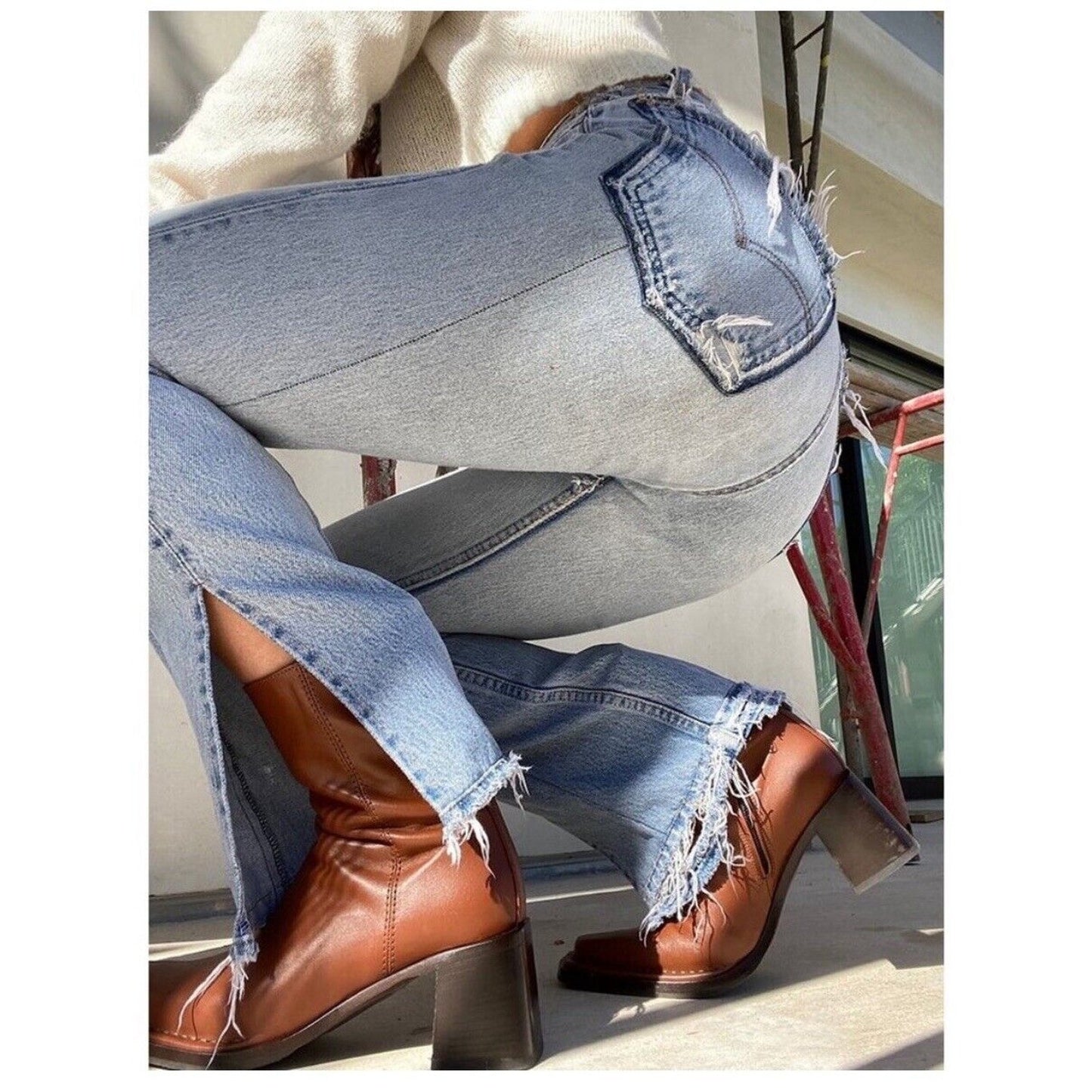 EB Denim Levi's 501 Unraveled Pocket & Hem Highrise Split Hem Button Fly Jean 23