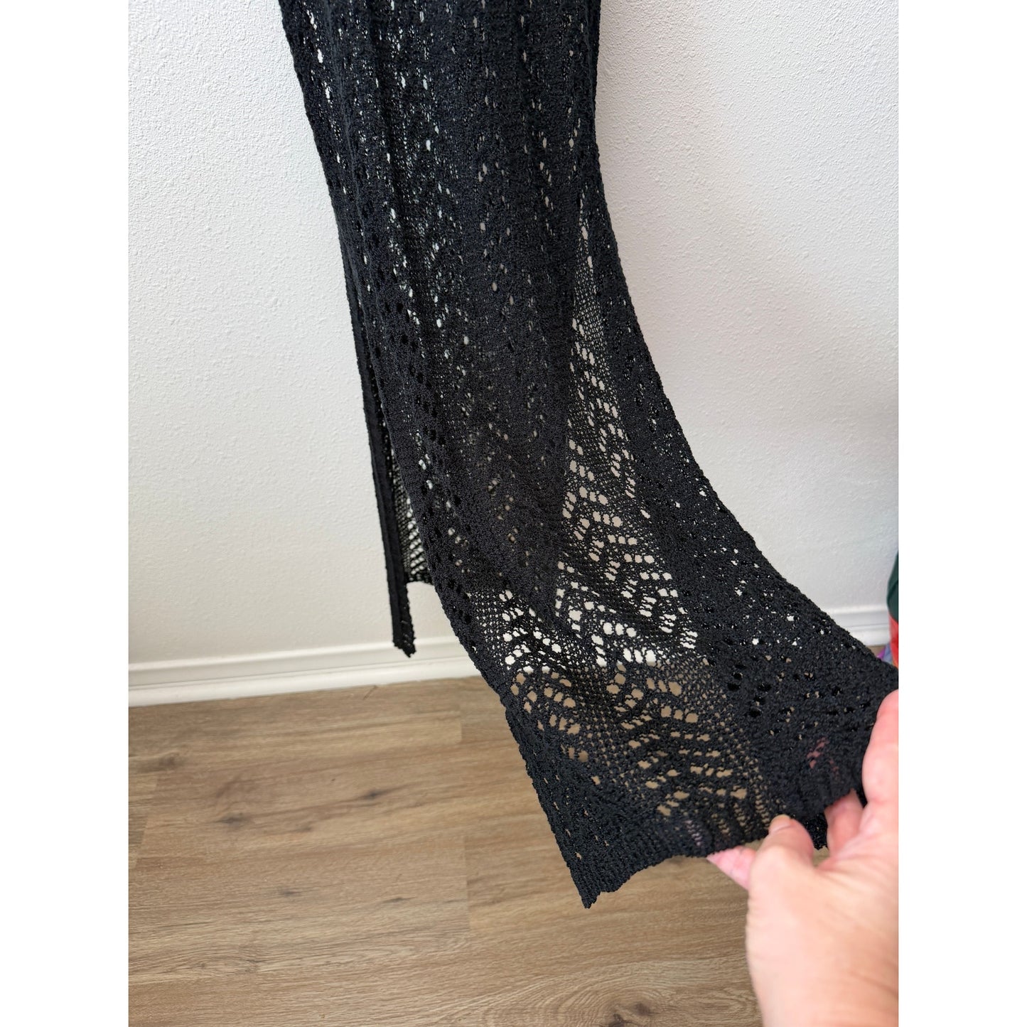 NWT Ten Design Black Womens S/M Crochet Maxi Dress