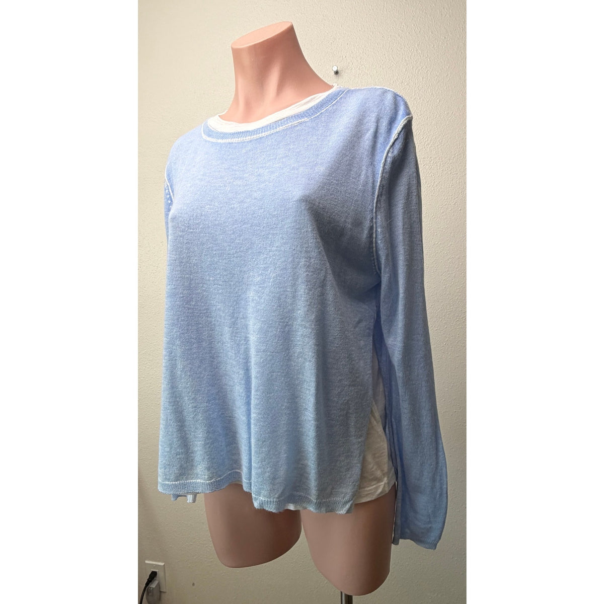 Nati Blue White Layered Knit Sweater Women M