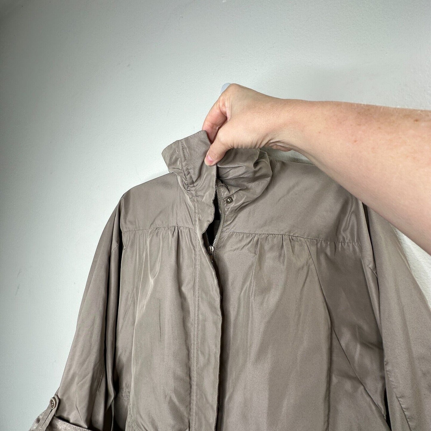 Brunello Cucinelli Taupe Gray Front-Snap Zip Cinch-Waist Windbreaker Jacket 46
