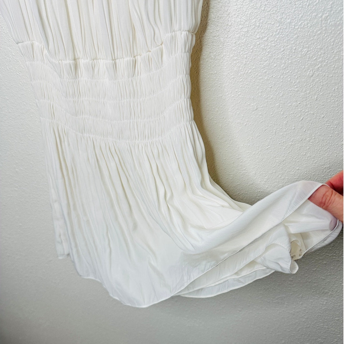 Ramy Brook White Paris Sleeveless High Neck Ruched Smocked Waist Mini Dress S
