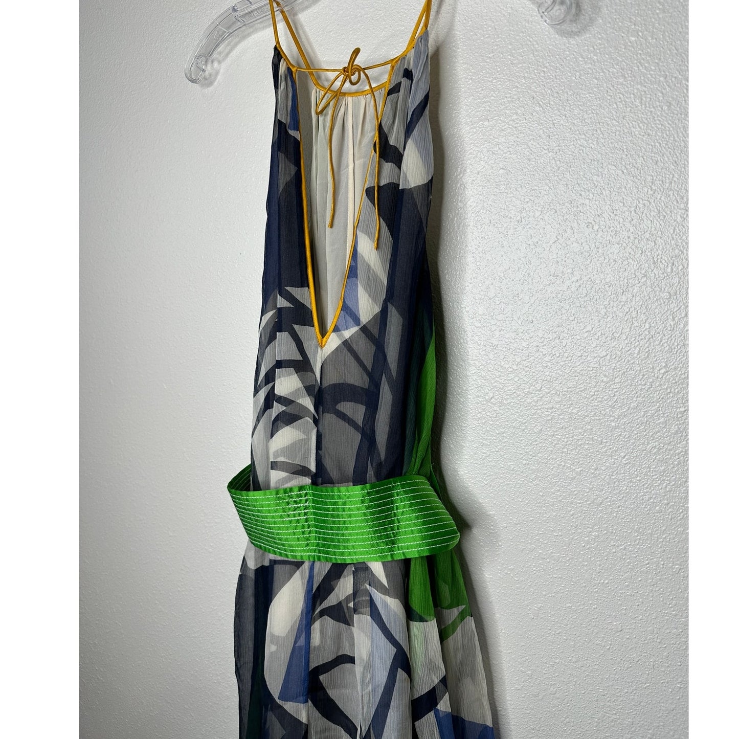 Catherine Malandrino Blue Green Cream Sleeveless Silk Tie Dress 6