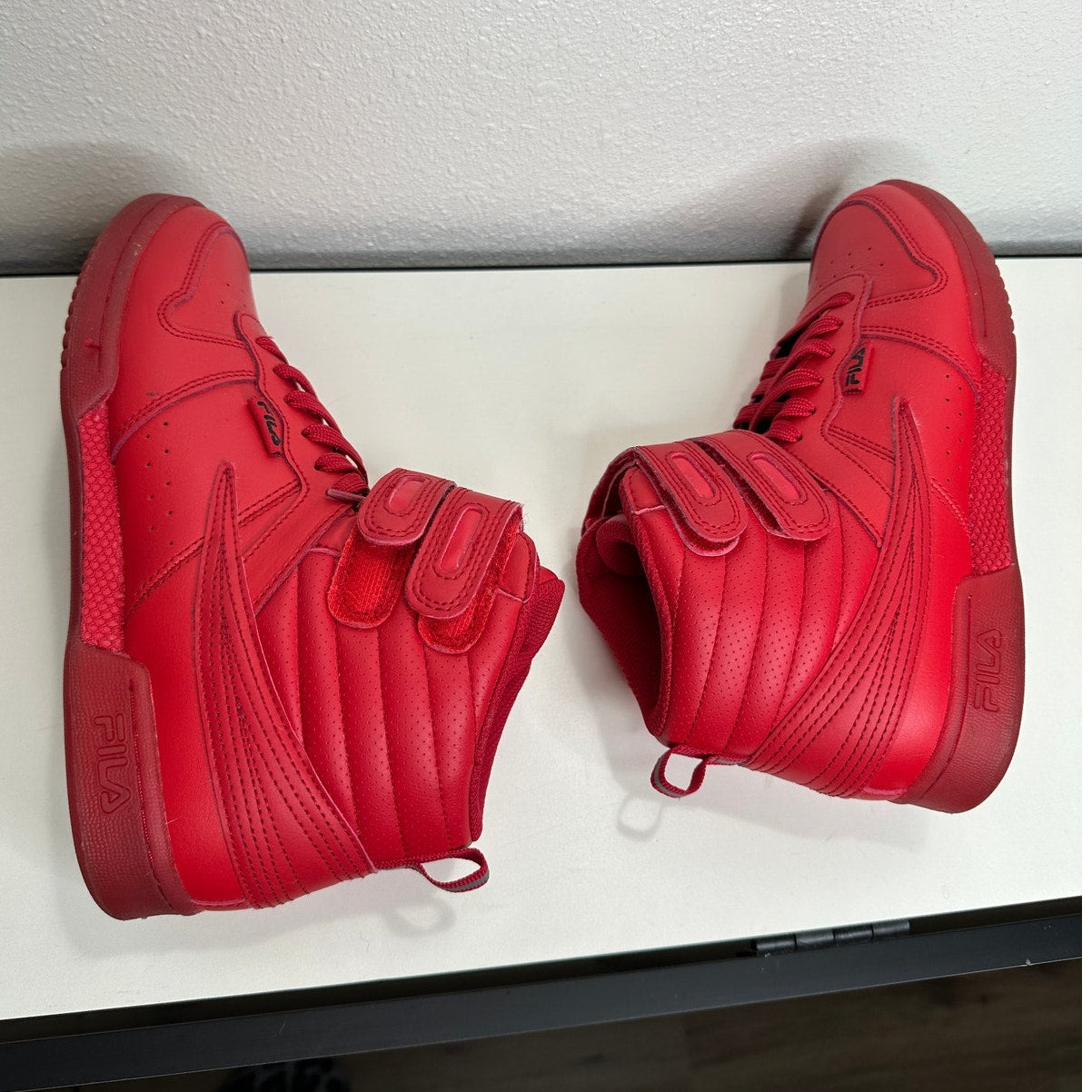 Fila Red Monochromatic F-14 High Top Casual Sneaker Shoe 8