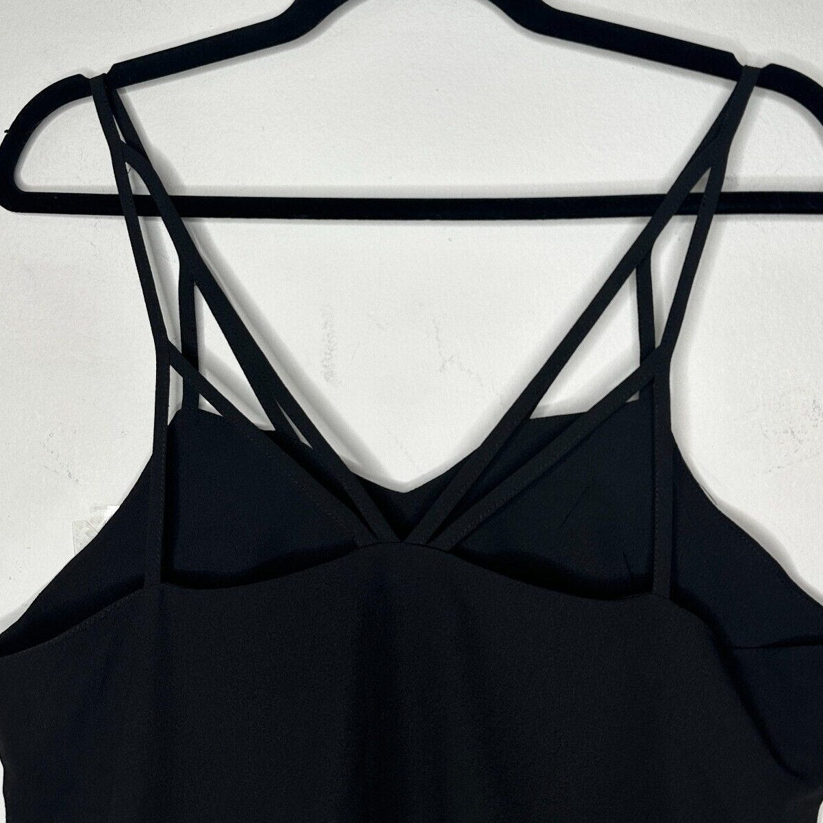 Love Riche Sexy Strappy Jet Black Tiered Flowy Layer Vneck Cami Top Blouse S