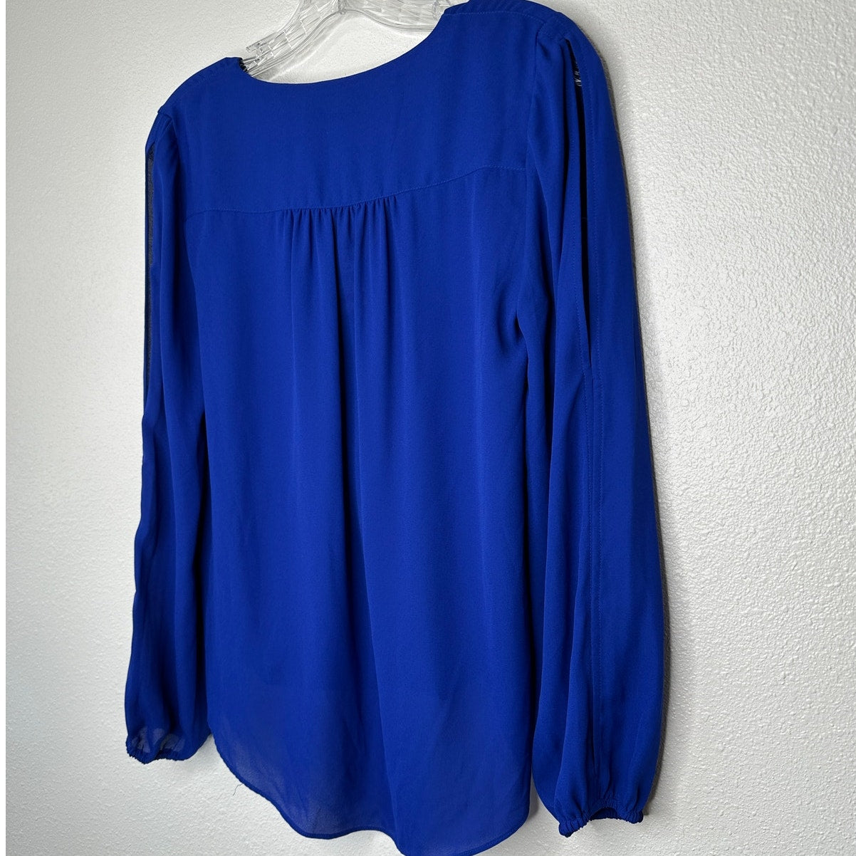 NWT INC Royal Blue VNeck Faux Wrap Long Sleeve High-Low Blouse XS