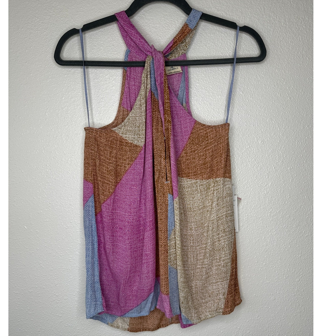 NWT Oneill Bahama Pink Tan Blue Button Keyhole Tie Racerback Top XS