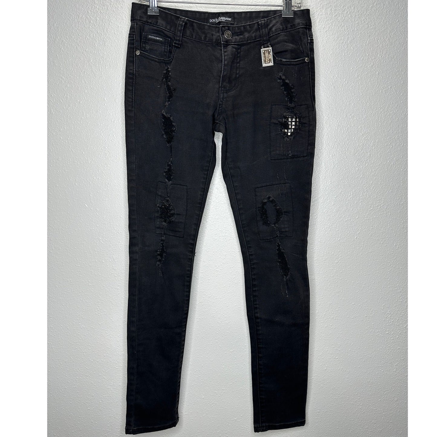 Dolce & Gabbana Dark Gray Distressed Studded Low Rise Skinny Jeans 6