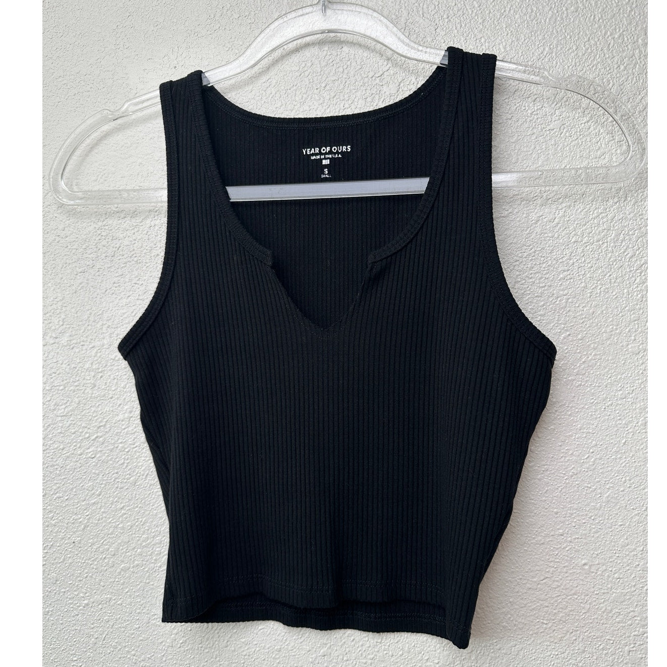 Year of Ours Black Ribbed V Neck Crop Tank Top Small