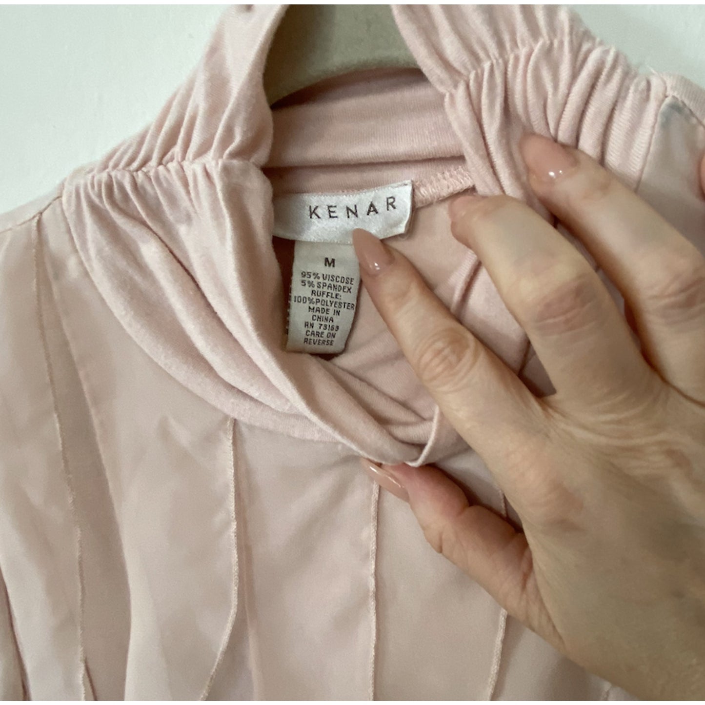 Kenar Blush Light Pink Sleeveless Victorian Ruffle Front Mock Neck Blouse Small