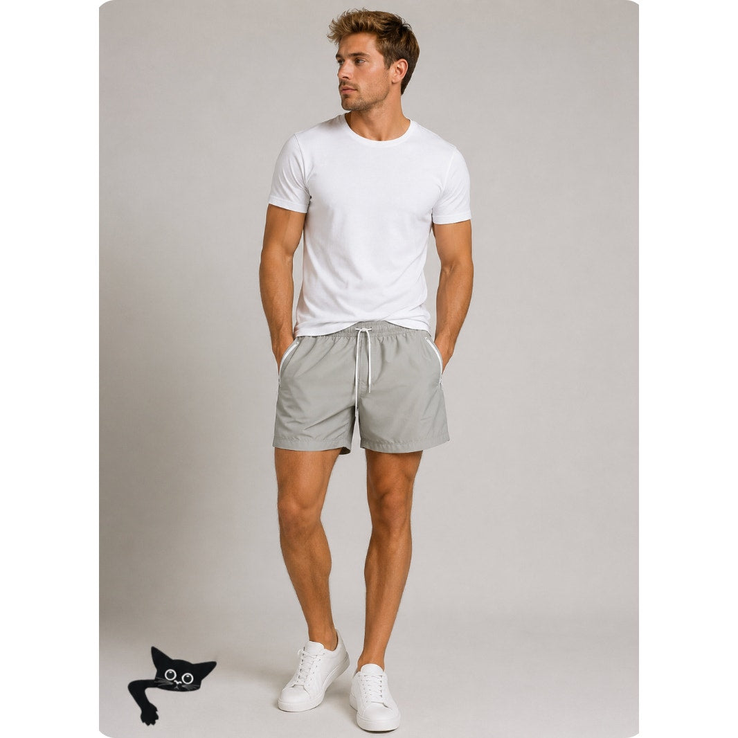 Hermes Mens Gray Drawstring Waist Zip Pocket Swim Trunks
