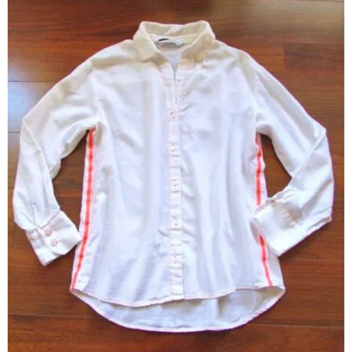 Zara Off White Hot Pink Stitching Button Down Long Sleeve Collared Shirt Large