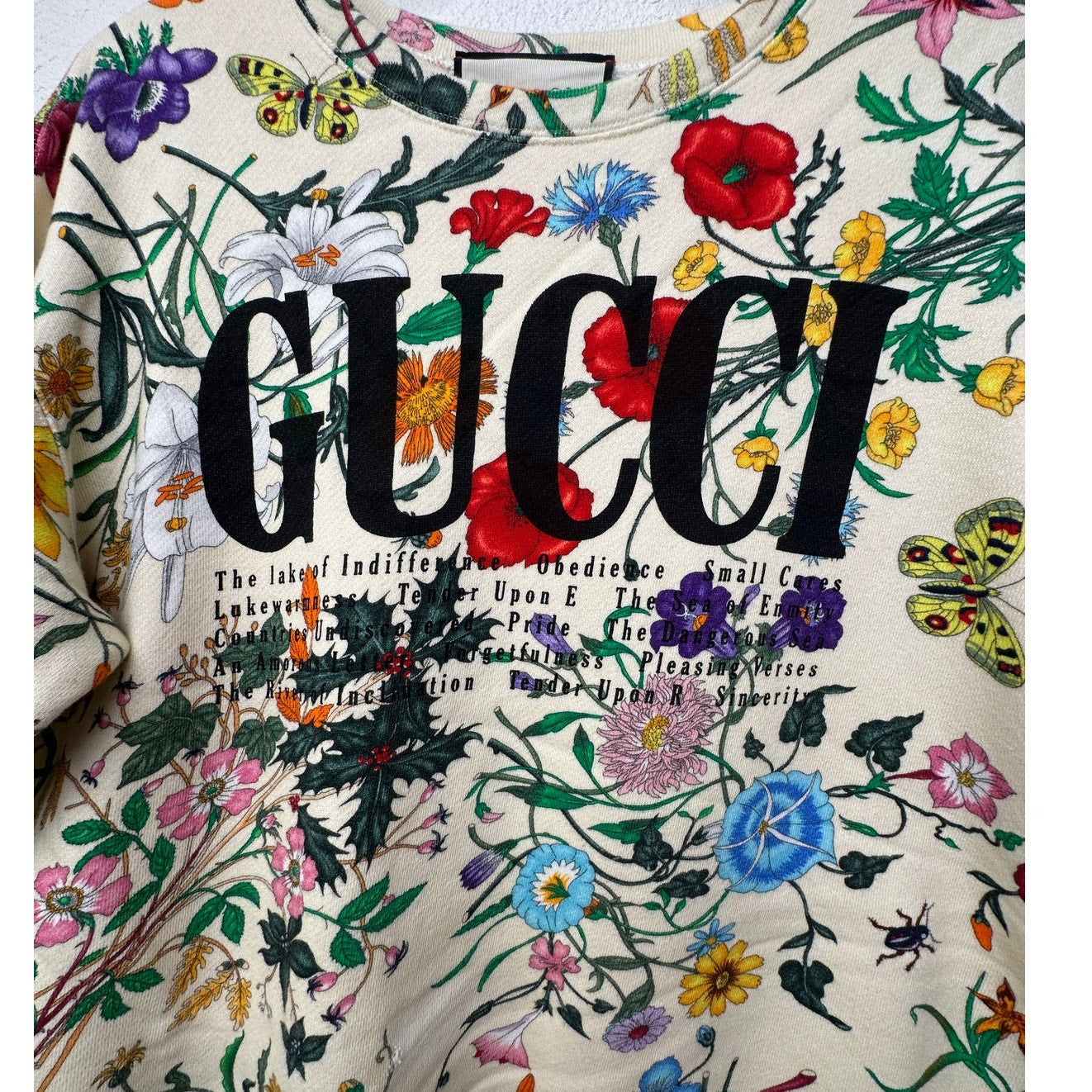 Gucci Flora Print Oversized Crewneck Sweatshirt Cream Women M