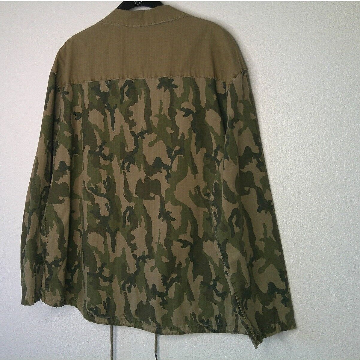 James Perse Army Green Tan Camo Print Zip Band Neck Long Sleeve Jacket 4 / XL