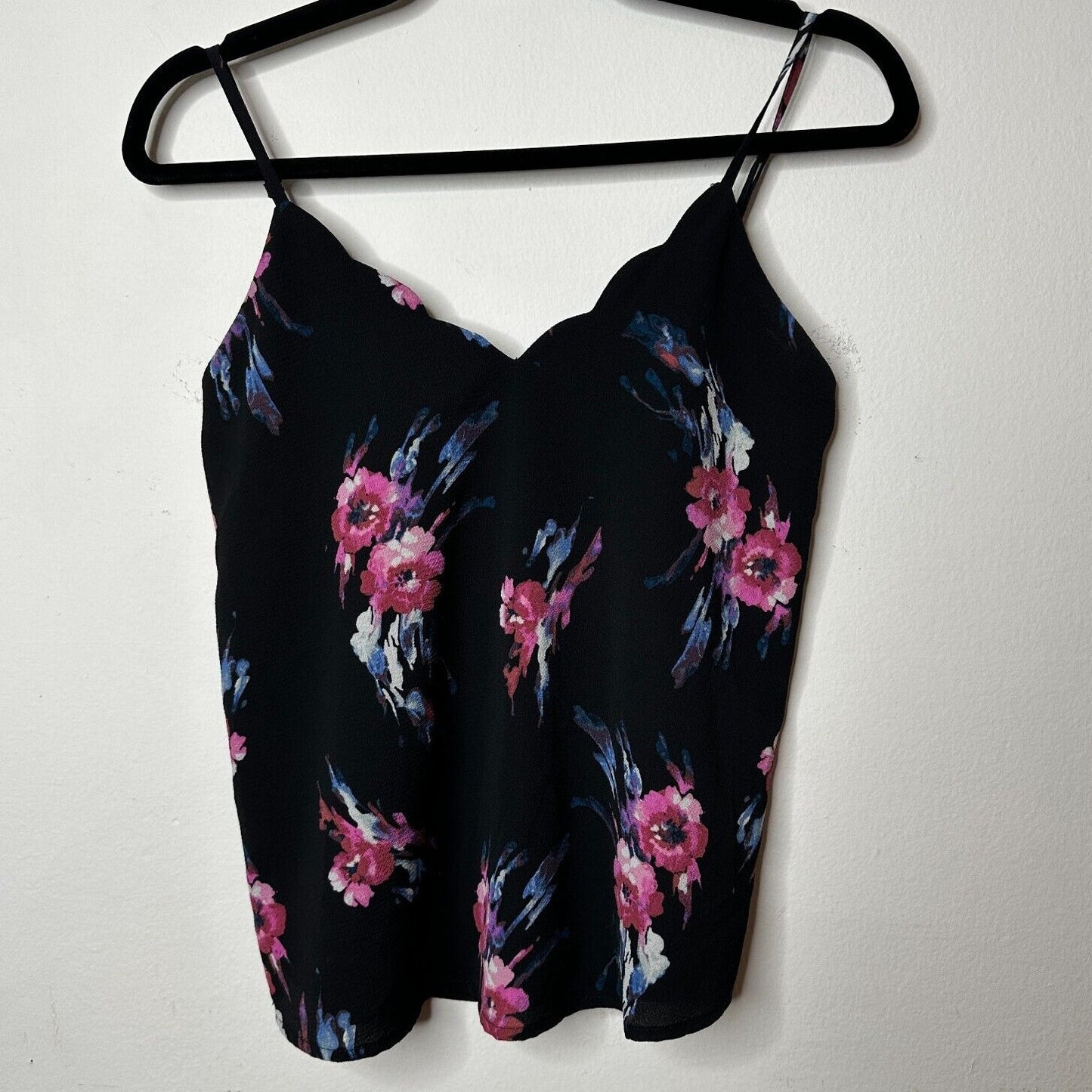 Allison Joy Black Pink Blue & White Floral Scallop Neck Camisole Tank Top XS