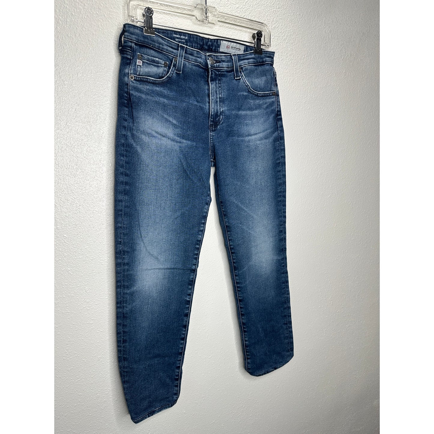 AG Medium Wash Whiskered Raw Hem Harper Essential Straight Leg Jeans 29R