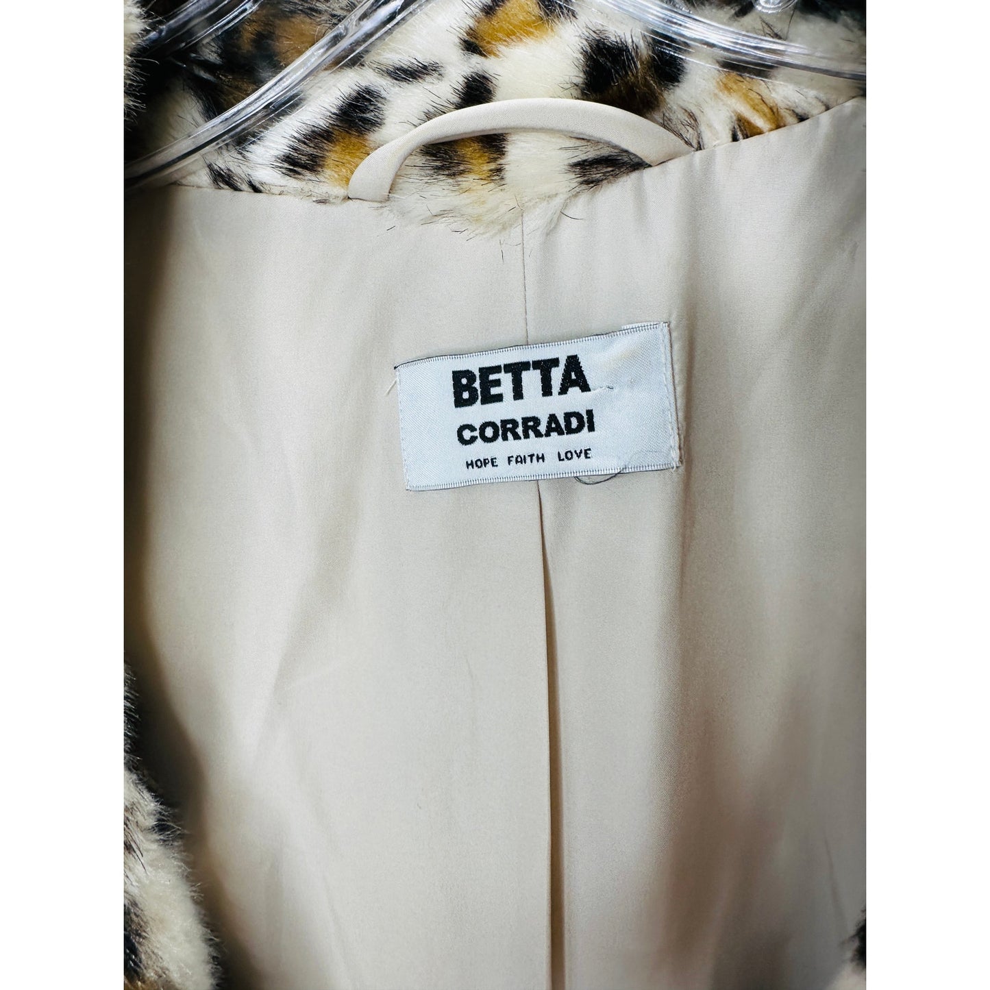 Betta Corradi Cream Brown Black Leopard Print Fuzzy Double Breasted Jacket