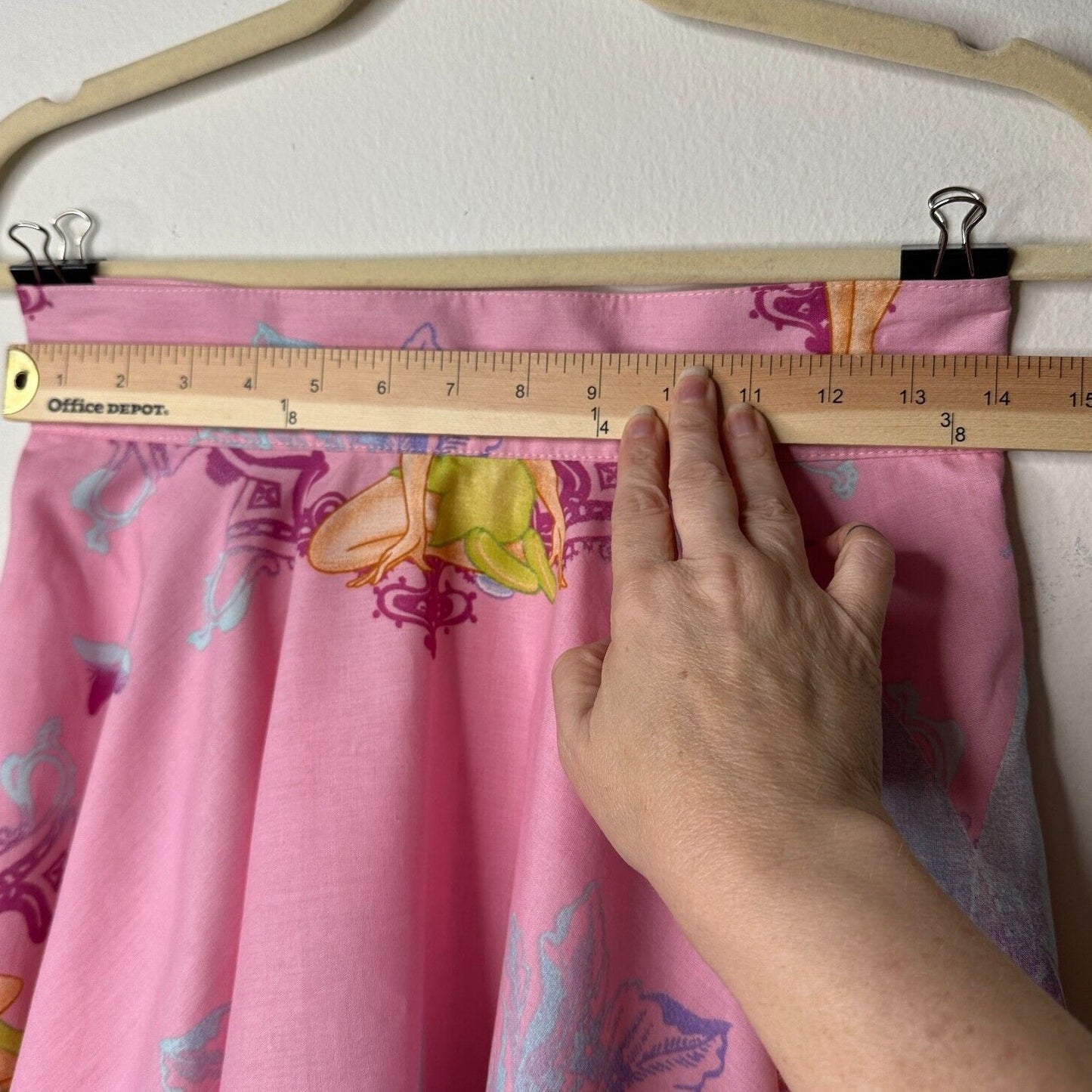 RARE Vintage Pink Tinker Bell Print Circle Skirt Lined Zip & Button Close S