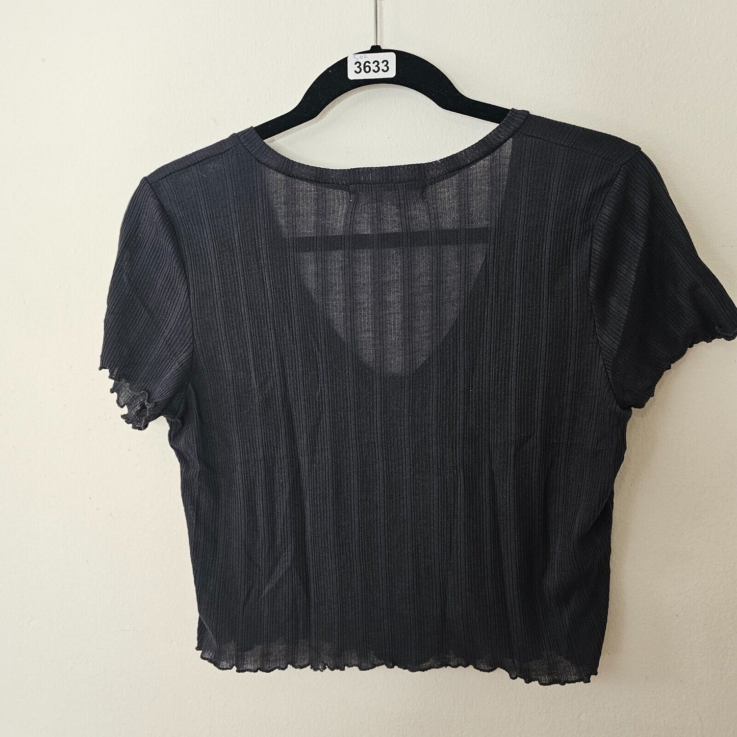 Project Social T Lettuce Edge Rib Knit Button Short Sleeve Scoop Neck Blouse XL