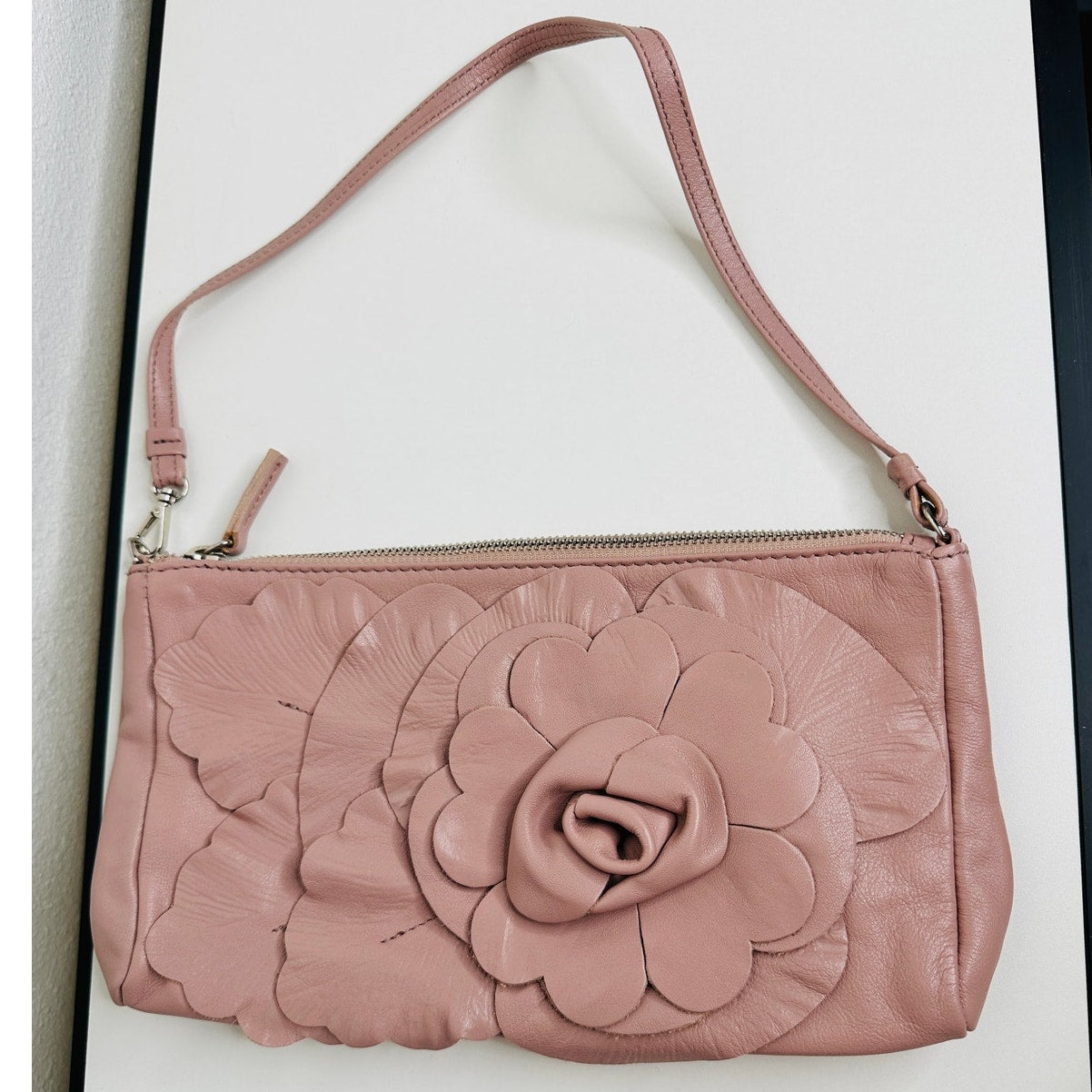 NWOT Furla Dusty Pink Floral Leather Embellished Handbag