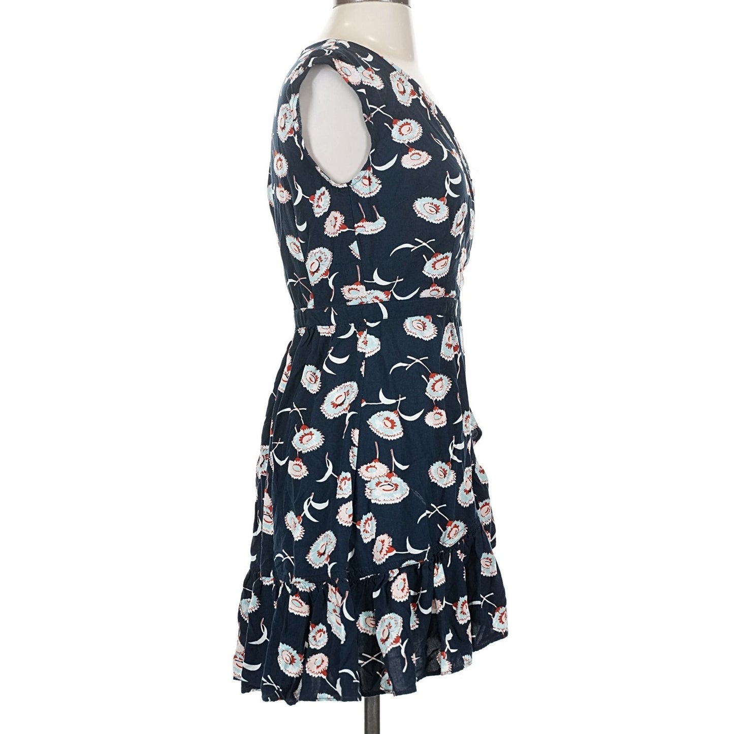 J.Crew Mercantile Navy an Rust Faux Wrap Tiered Ruffle Mini Dress Floral Size 00