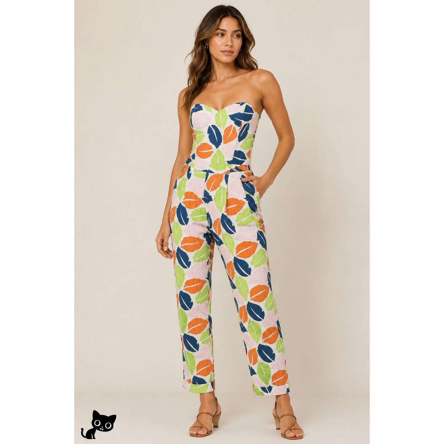 The Odells Ellie Multi-Color Leaf Print Bustier Jumpsuit  2