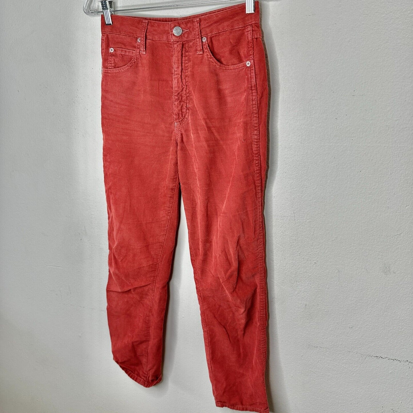 AMO The Chloe Rust Red Corduroy Straight Leg Crop Pant Trousers Washed Red 26