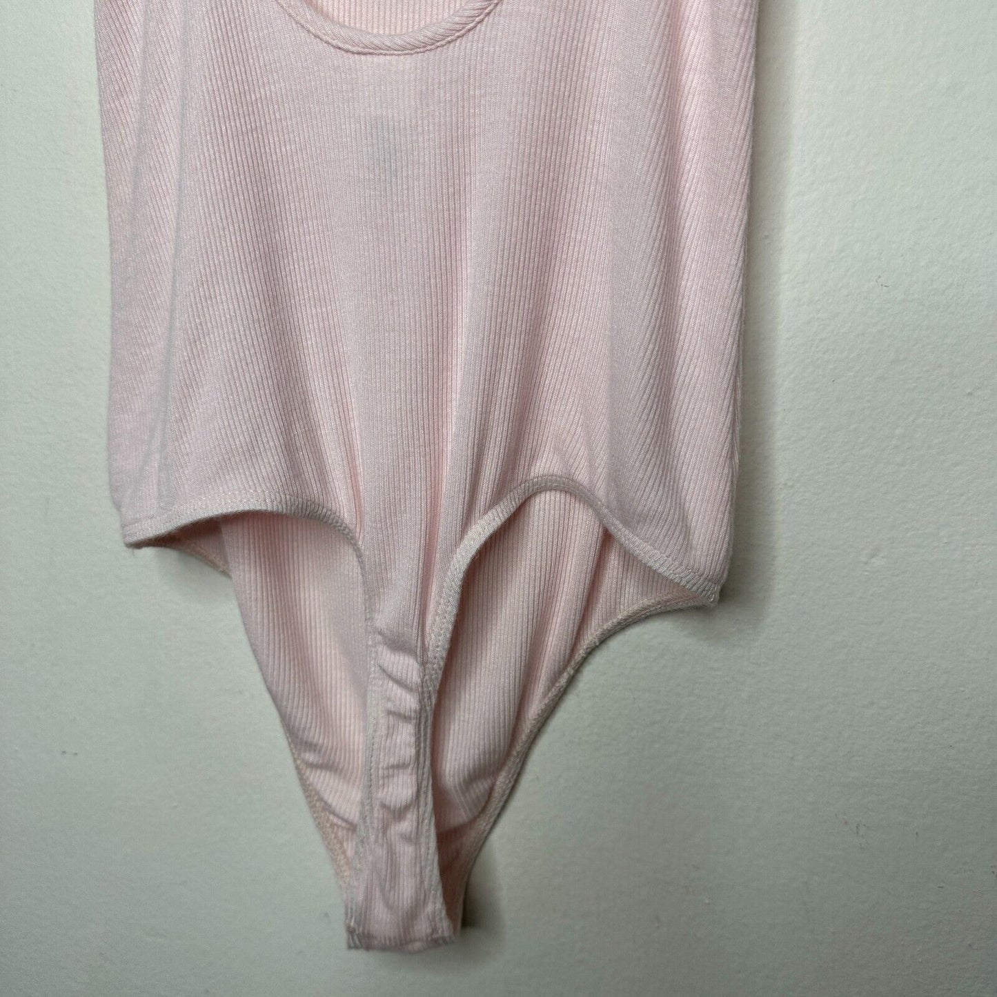 American Apparel Pink Rib Knit Spaghetti Strap Scoop Neck U-Back Bodysuit Medium