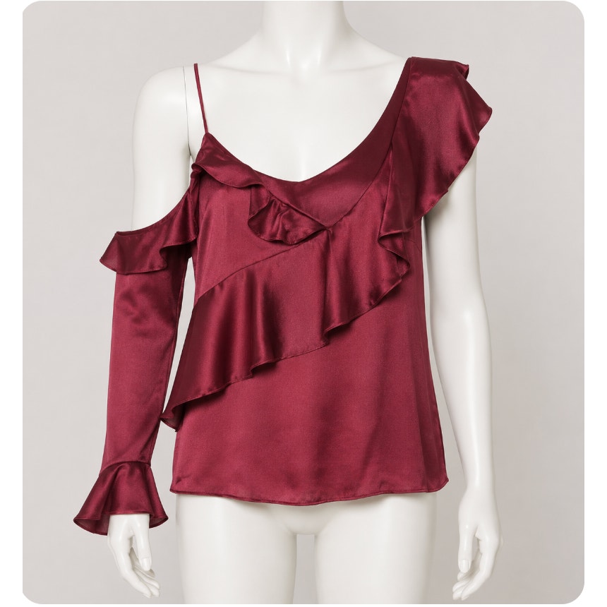 Revolve Lovers + Friends Deep Red Ruffled Flowy One-Sleeve Shoulder Blouse L
