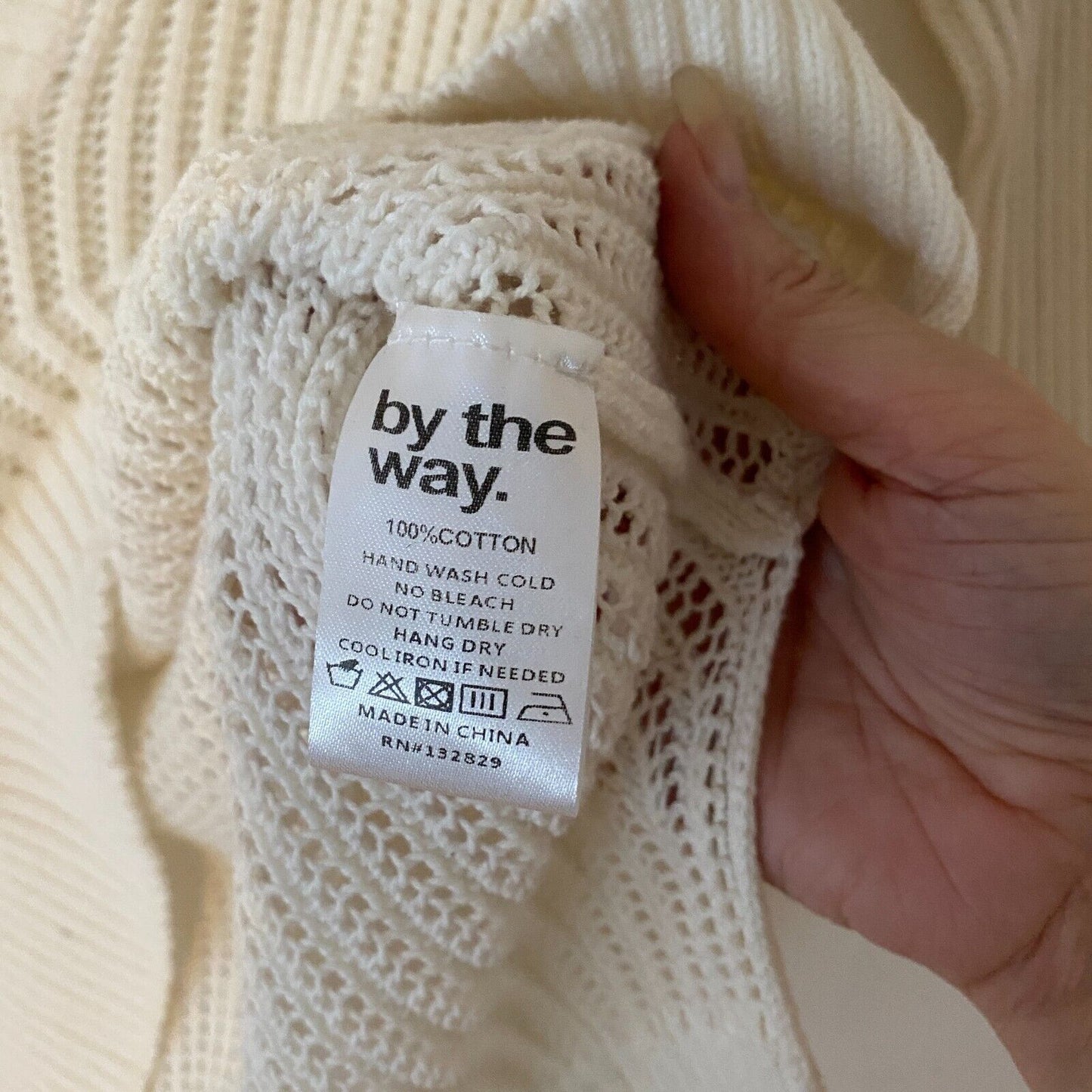Revolve By The Way Ivory Pearl Sheer Knit Long Sleeve Sweater V-Neck Jumper S