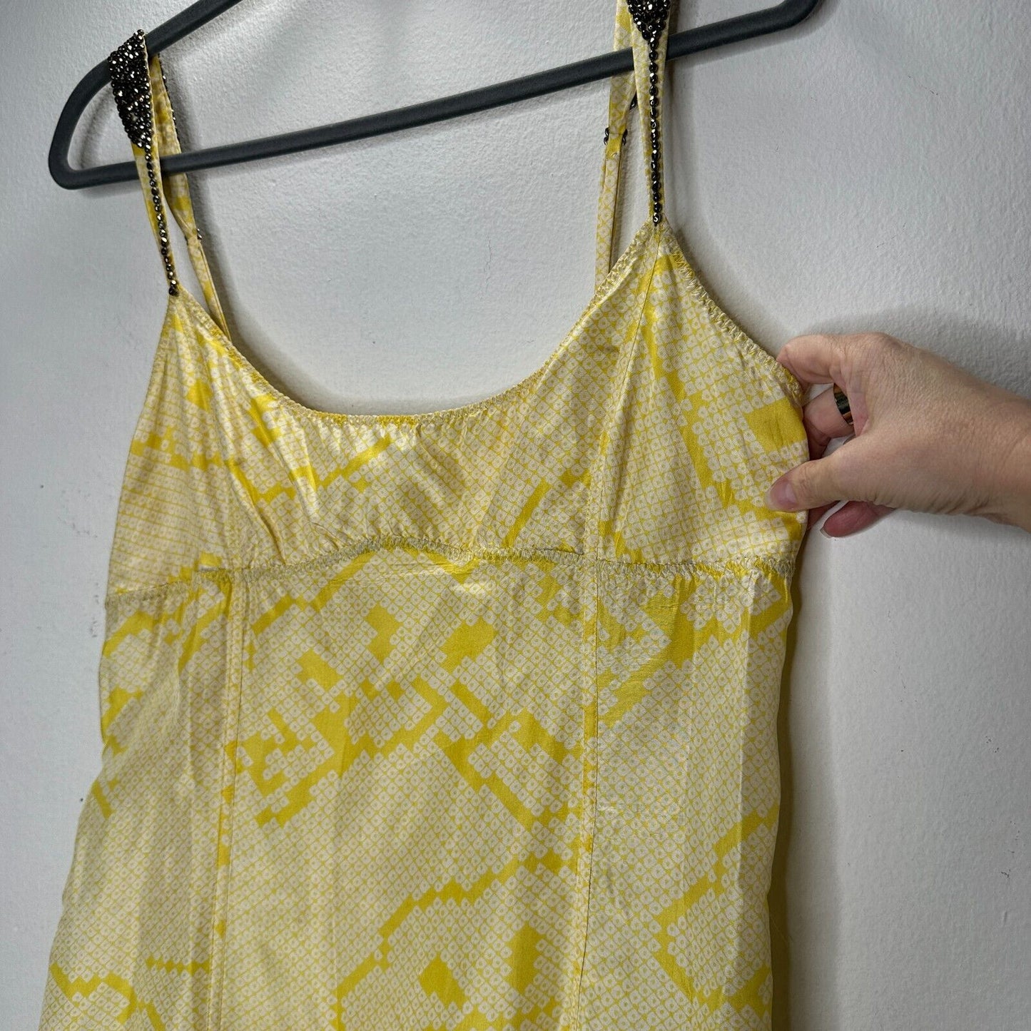 YA-YA 100% Silk Yellow Snake Print Round Neck Amber Beaded Straps Slip Maxi S