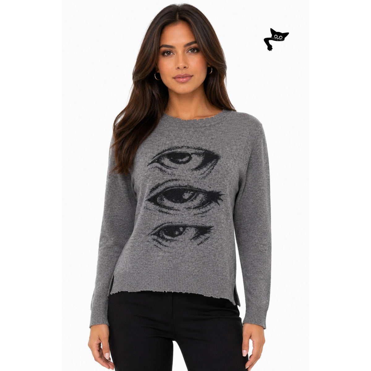 Artelier Nicole Miller Cashmere Eye Sweater Women P Gray