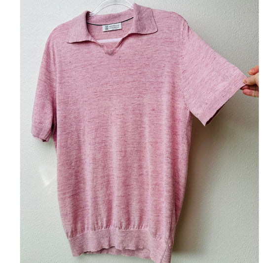 Brunello Cucinelli Polo Pink Men US XL Linen Knit