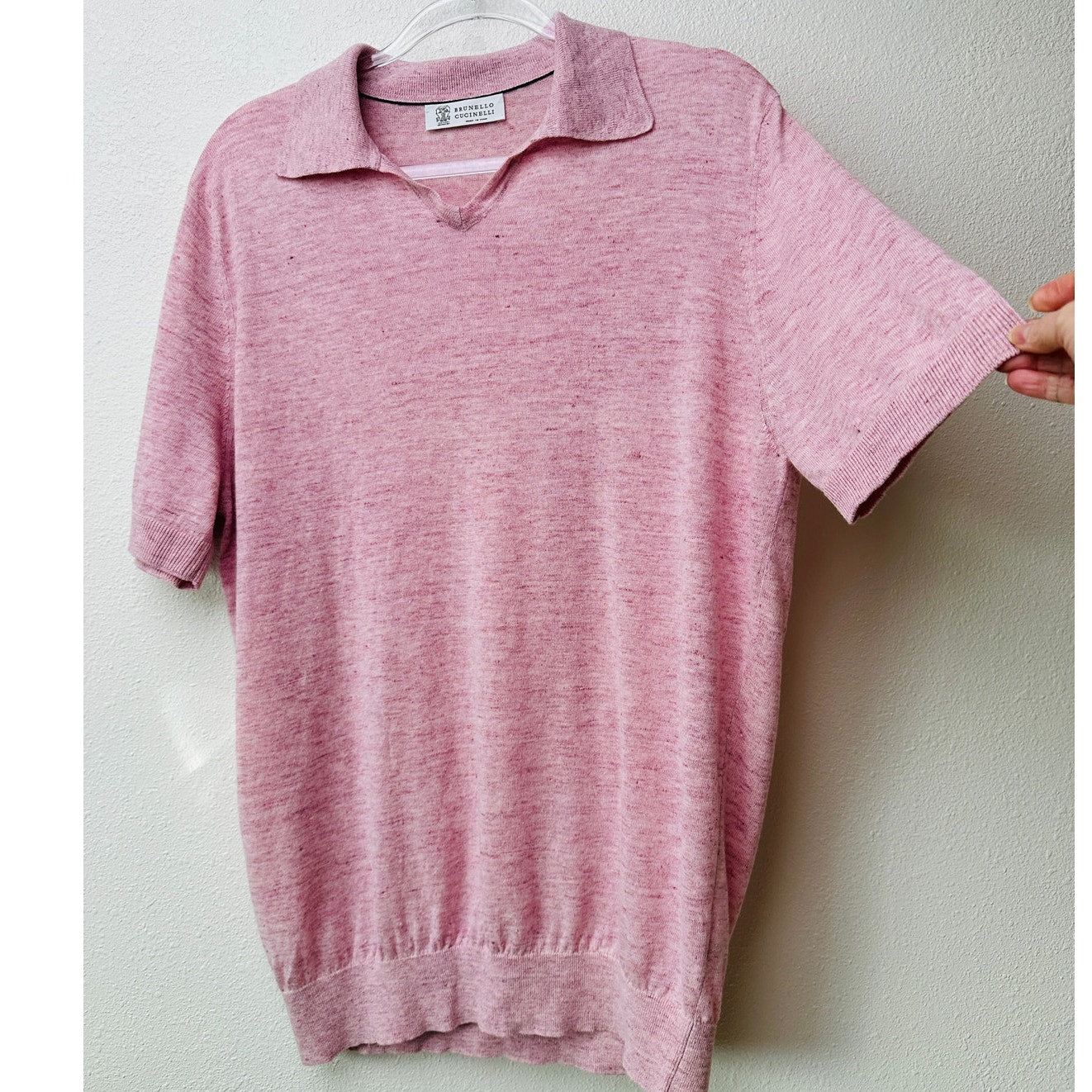 Brunello Cucinelli Polo Pink Men US XL Linen Knit