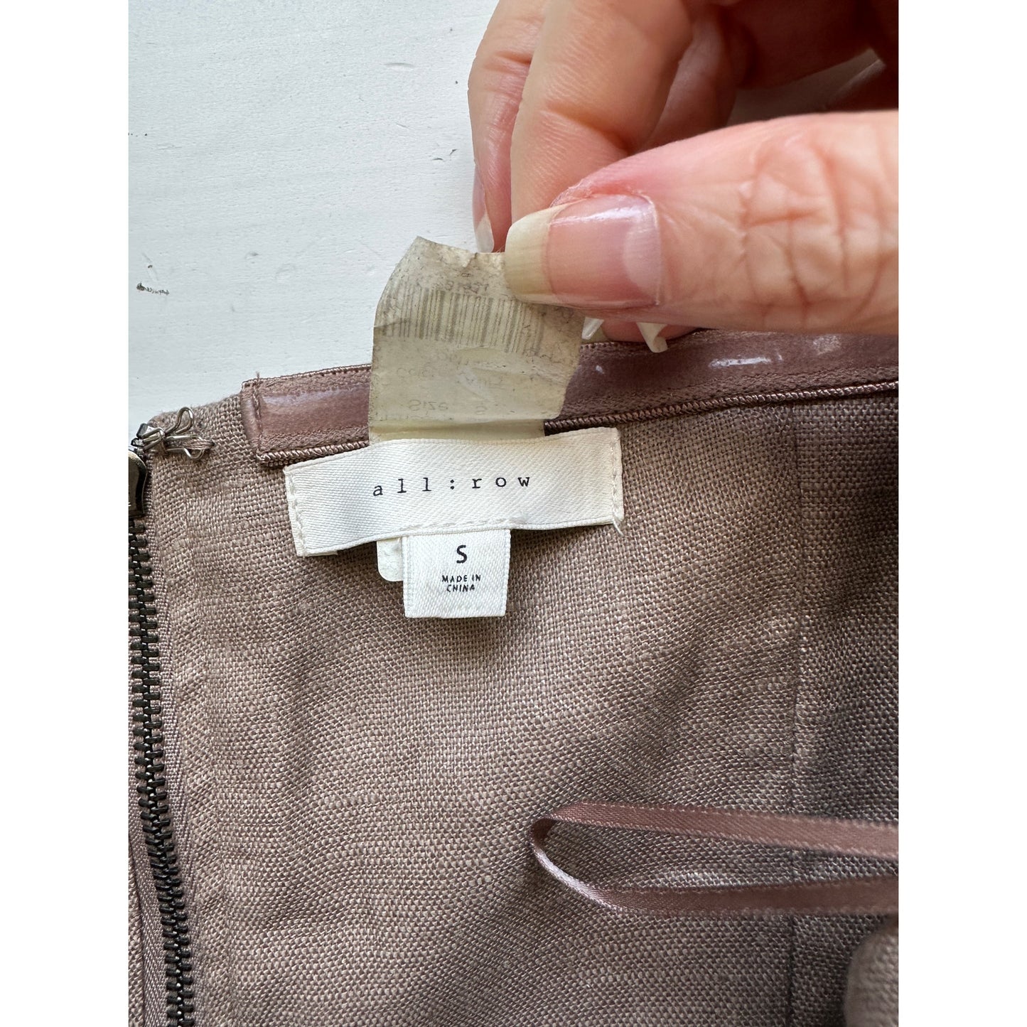 All Row Taupe Strapless Raw Pleat Front Design Back Zip Maxi Dress S